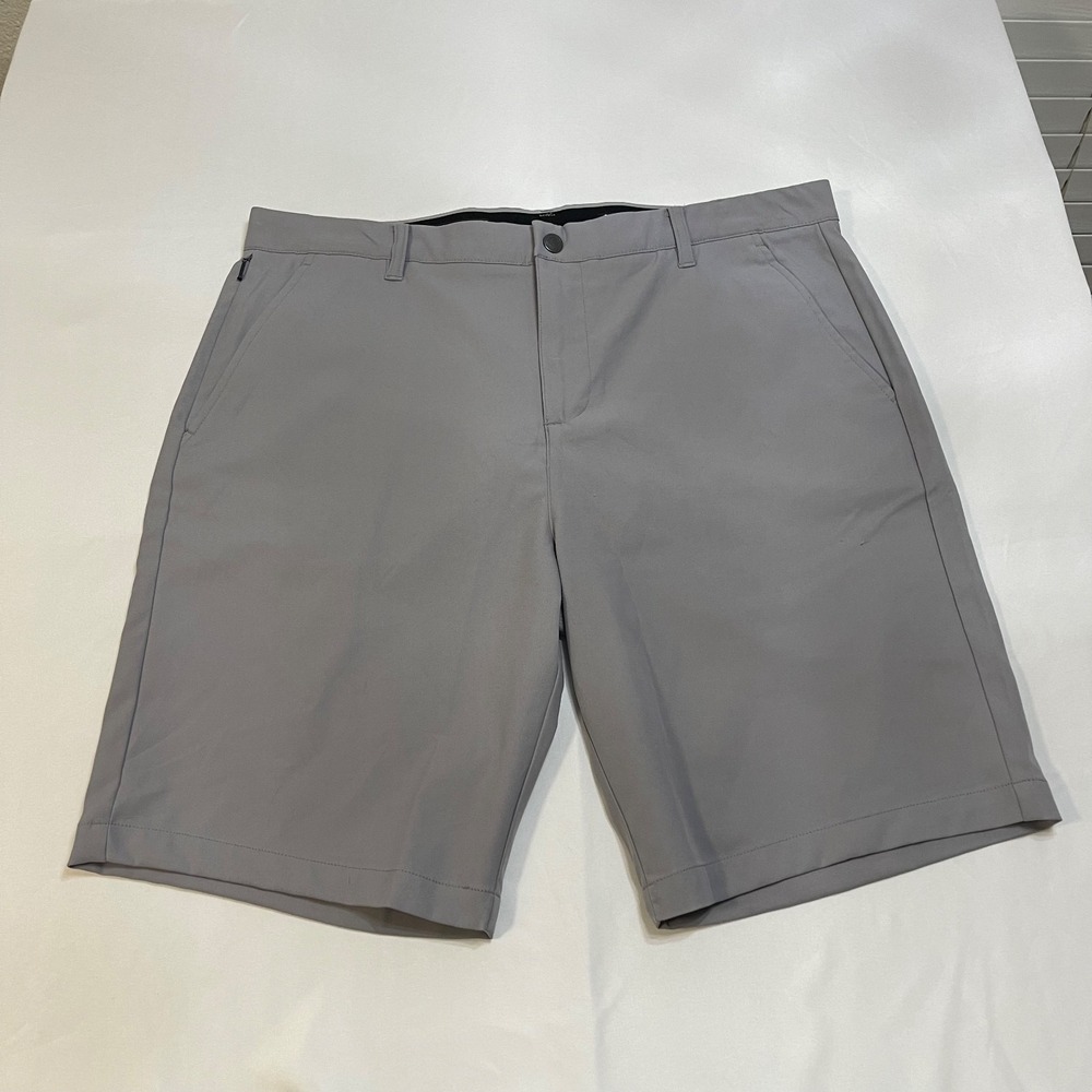 Kirkland Signature Men's Gray Solid Chino Shorts Flat Front Slash Pockets